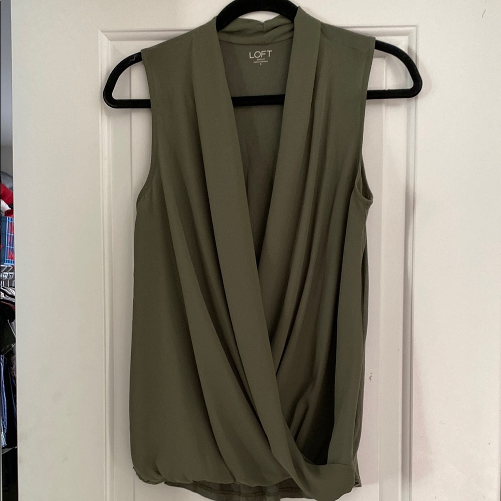 LOFT Criss Cross Olive Green Sleeveless Top